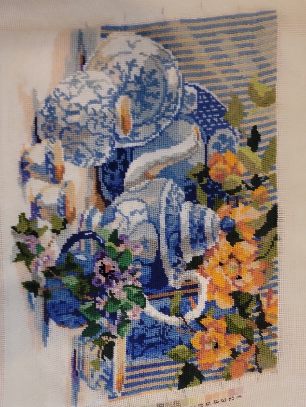 Blue Floral Tea Set Tapestry Wall Hanging - Picture 5 of 7